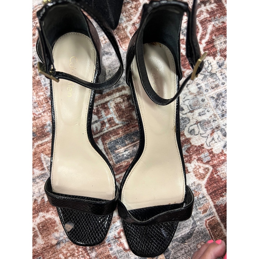 Calvin Klein Black Ankle Strap Block Heel Sandals Dressy Heels Size 9.5